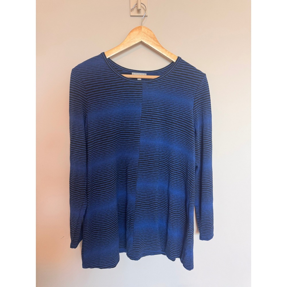 HABITAT | Tunic Top Womens Medium Blue Black Ombre Stripe Long Sleeve Art Wear